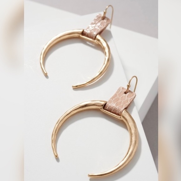 Hammered Crescent Horn Drop Earrings - Picture 3 of 3